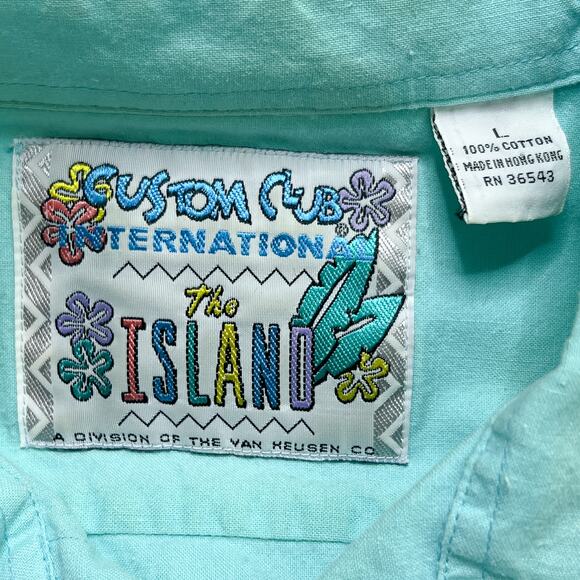 Custom Club International The Island Van Heusen Shirt Blue Collared Dolman 80s - Picture 2 of 8